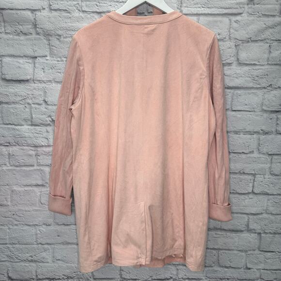 H by Halston Pink Faux Suede Zip Jacket Size 16 Belt Long Knit Sleeves - Picture 10 of 10